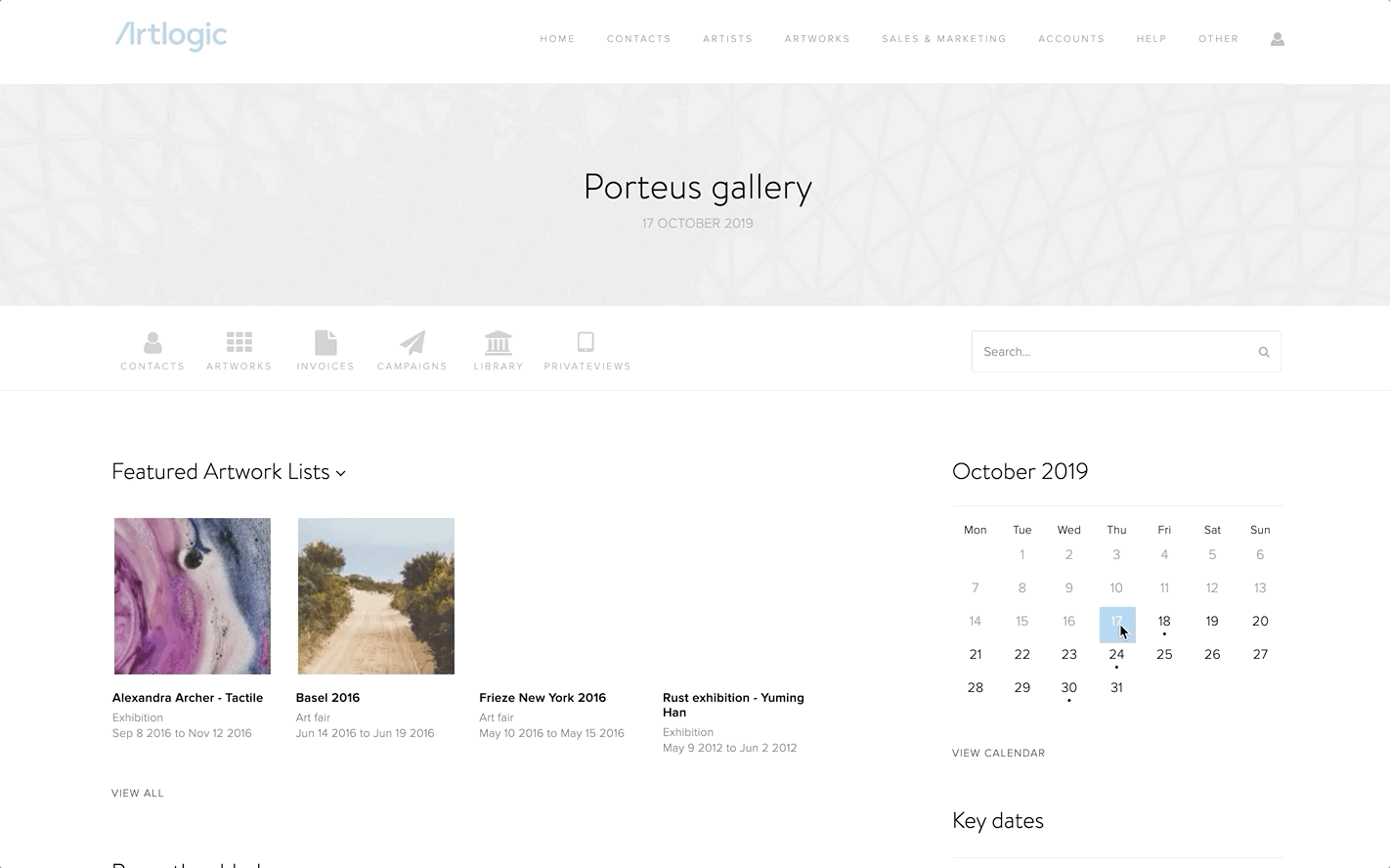 Using The Calendar Artlogic Support