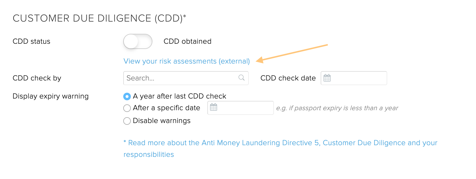 Customer Due Diligence Tool (CDD) Screenshot