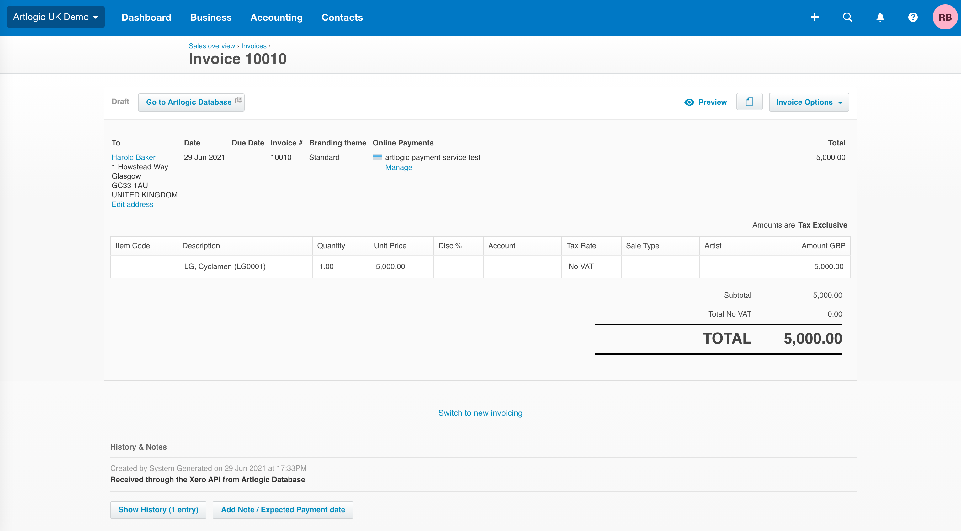 create invoice in xero